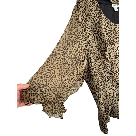 Amanda Lane 100% Silk Top Blouse Womens Sz 26 Cheetah Leopard Print Ruffles - Picture 4 of 10